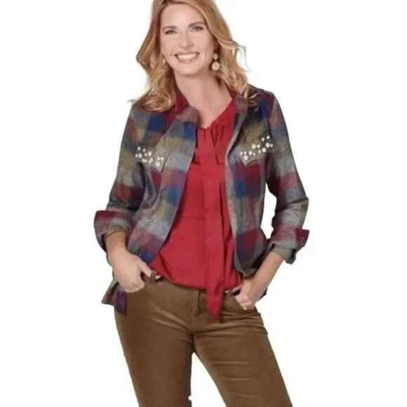 CAbi College Plaid Shacket Jacket 3555 - Picture 1 of 7